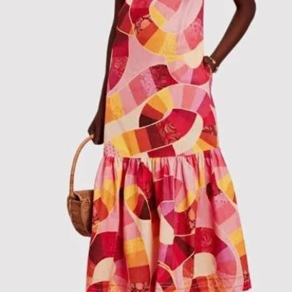 Farm Rio Women’s Patch Twirl One Shoulder Maxi Dress - Size Small NO BOW - Picture 2 of 5